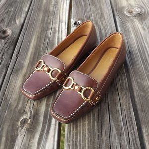 COLE HAAN Brown Leather Chain-Link Loafers